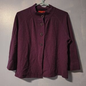 Saffron Plum Purple 100% Cashmere Button Front Mock Neck Sweater L